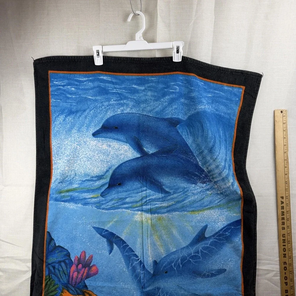 La Plage Impact Beach Towel Blue Dolphins Turtles Sea Life 30x60 Cotton Brazil